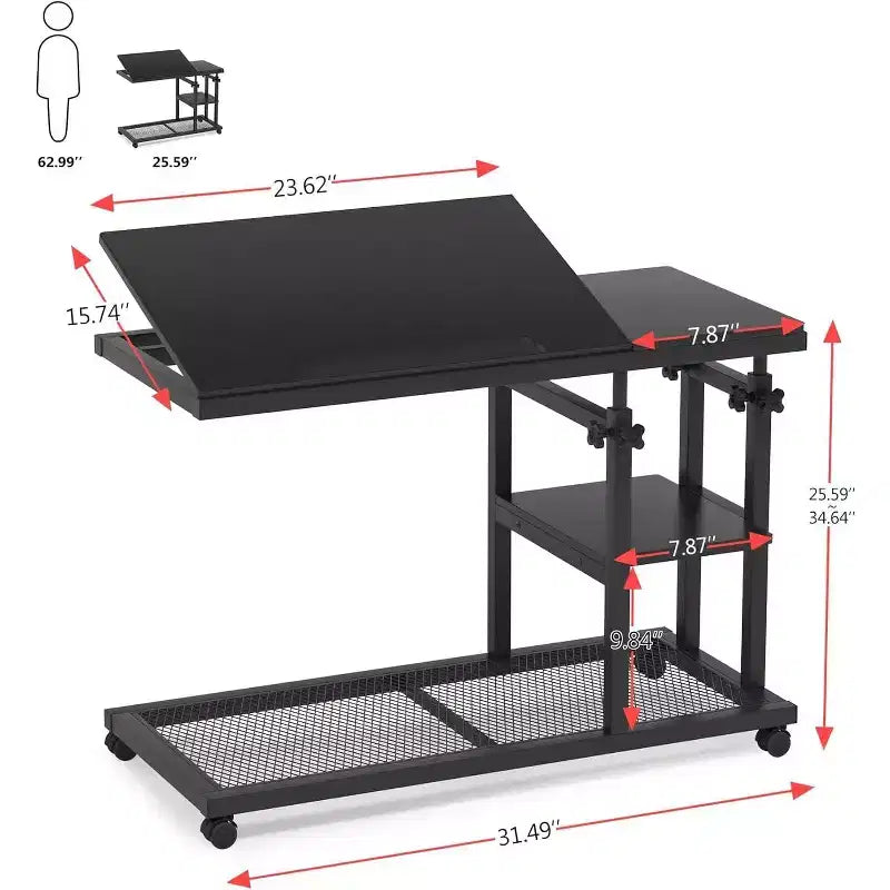 Tribesigns Table d'appoint réglable en hauteur, Table d'appoint en C avec roulettes