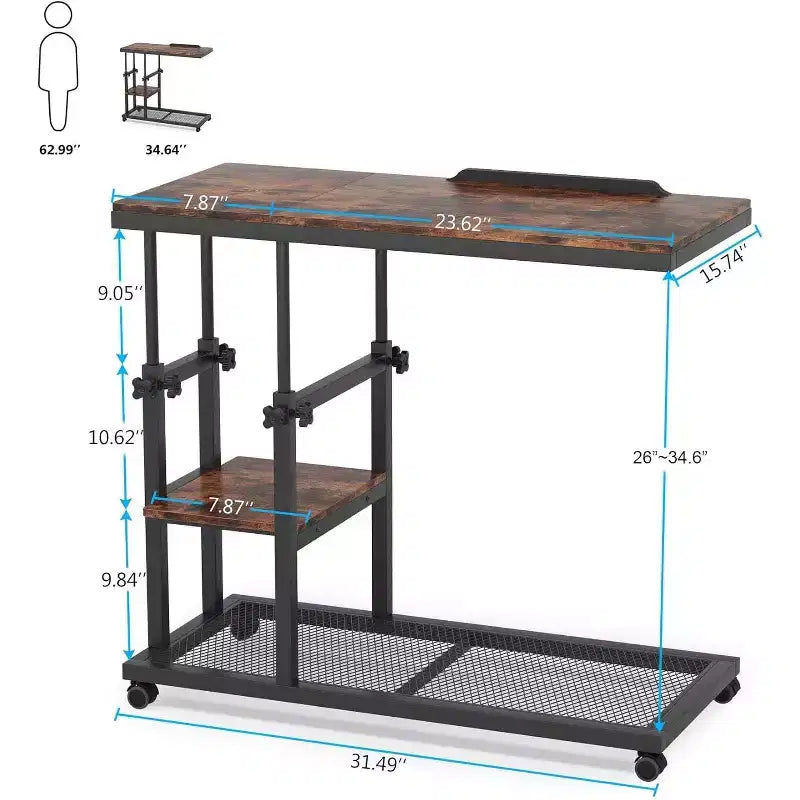 Tribesigns Table d'appoint réglable en hauteur, Table d'appoint en C avec roulettes