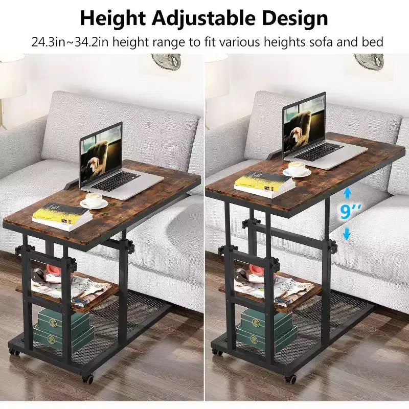 Tribesigns Table d'appoint réglable en hauteur, Table d'appoint en C avec roulettes
