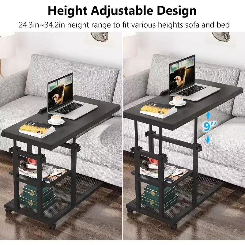 Tribesigns Table d'appoint réglable en hauteur, Table d'appoint en C avec roulettes