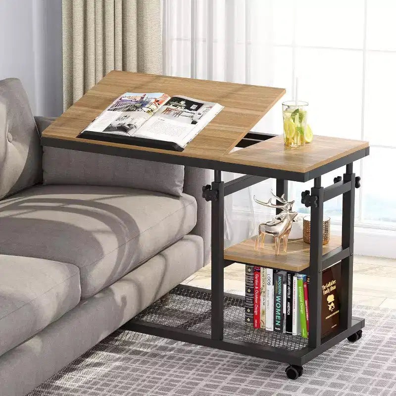Tribesigns Table d'appoint réglable en hauteur, Table d'appoint en C avec roulettes