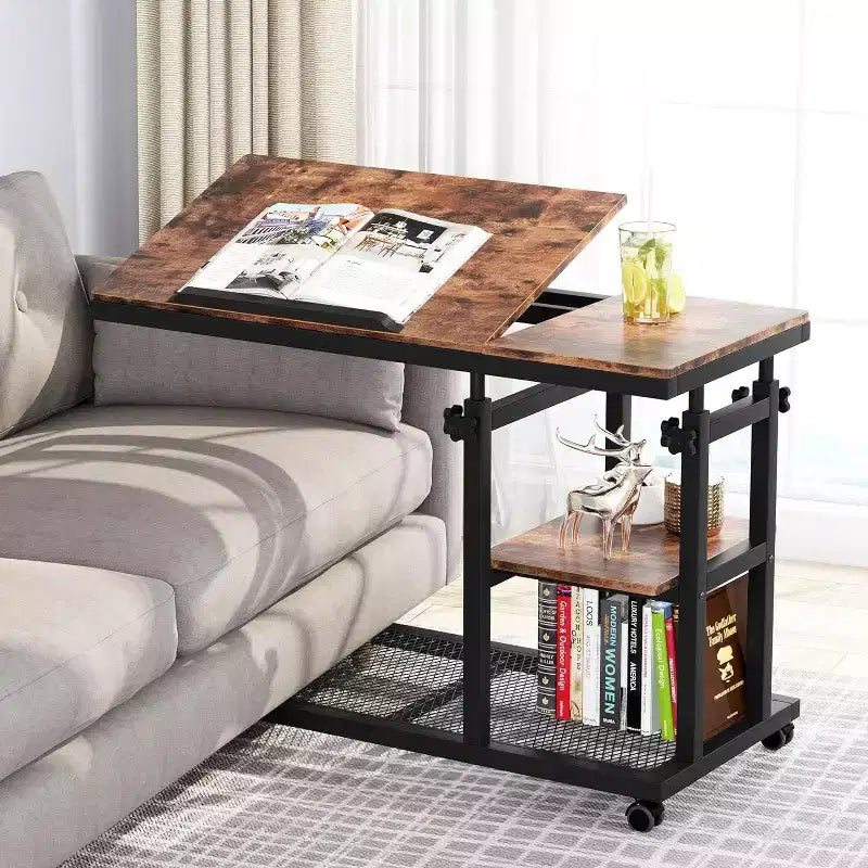 Tribesigns Table d'appoint réglable en hauteur, Table d'appoint en C avec roulettes