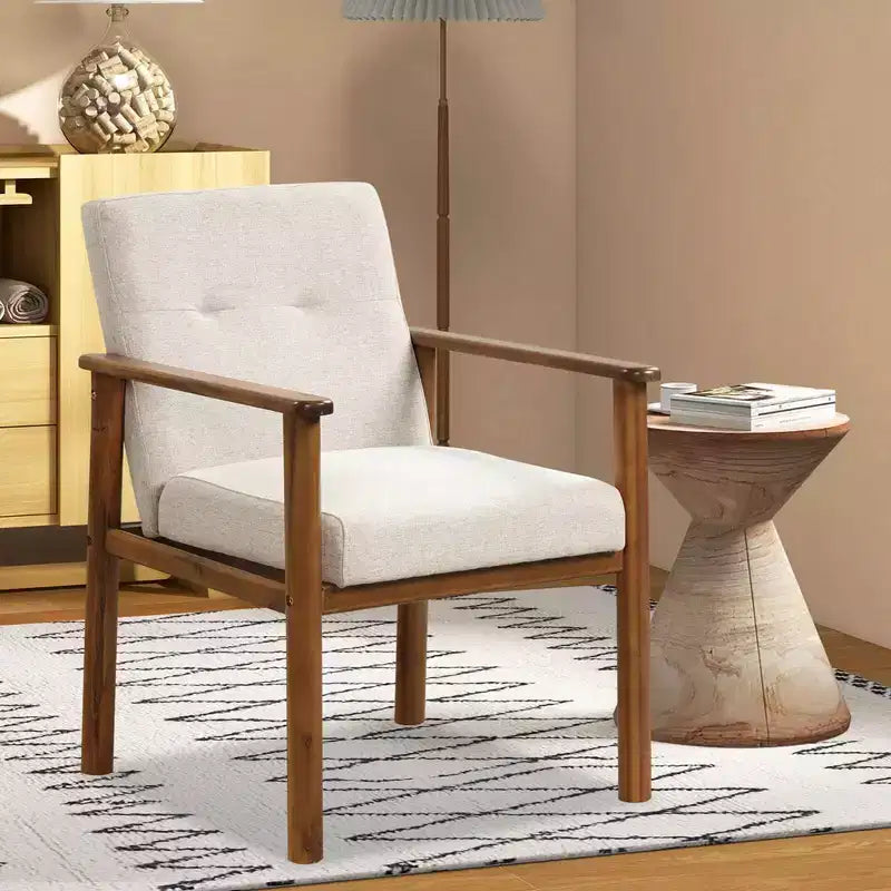 Fauteuil d'appoint moderne Costway en tissu de lin rembourré avec pieds en bois massif