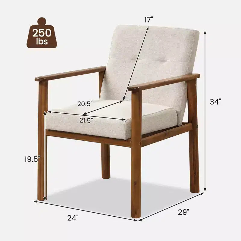 Fauteuil d'appoint moderne Costway en tissu de lin rembourré avec pieds en bois massif