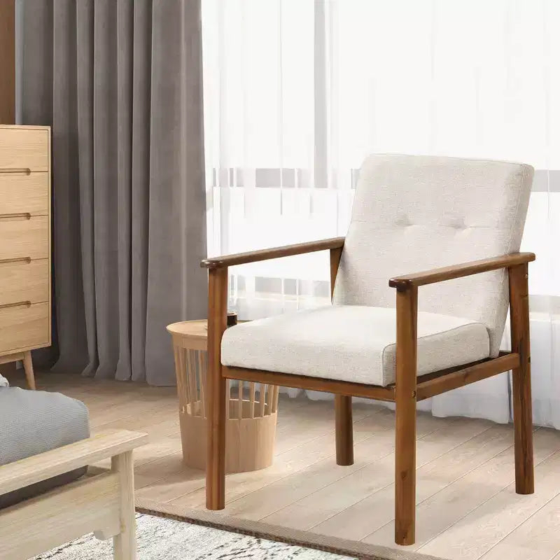 Fauteuil d'appoint moderne Costway en tissu de lin rembourré avec pieds en bois massif