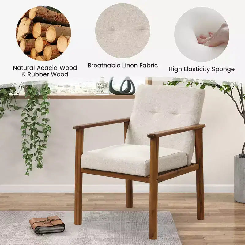 Fauteuil d'appoint moderne Costway en tissu de lin rembourré avec pieds en bois massif