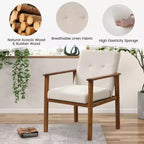 Fauteuil d'appoint moderne Costway en tissu de lin rembourré avec pieds en bois massif