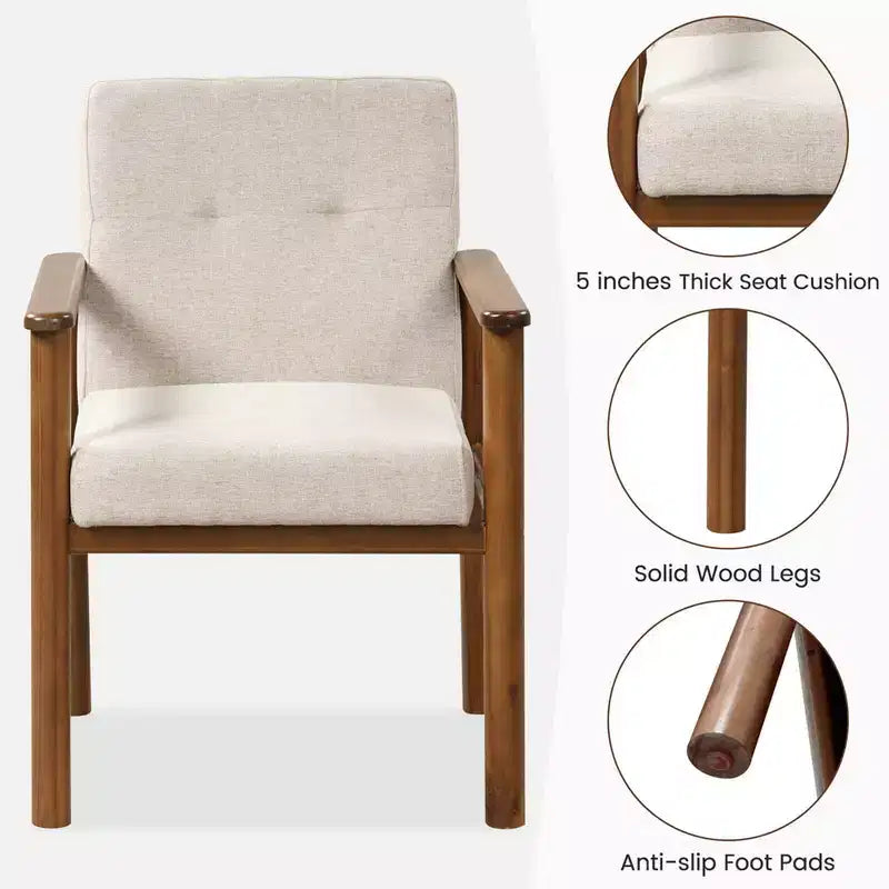 Fauteuil d'appoint moderne Costway en tissu de lin rembourré avec pieds en bois massif