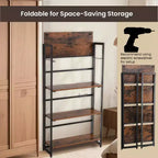 VASAGLE Étagère Industrielle Pliante Bibliothèque 4 Niveaux Étagère Échelle Effet Bois Meuble d'Appoint avec Cadre Métallique Marron Rustique