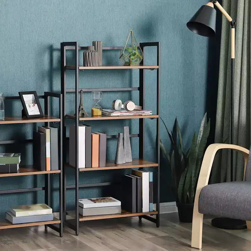 VASAGLE Étagère Industrielle Pliante Bibliothèque 4 Niveaux Étagère Échelle Effet Bois Meuble d'Appoint avec Cadre Métallique Marron Rustique