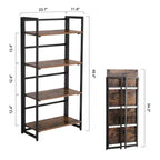 VASAGLE Étagère Industrielle Pliante Bibliothèque 4 Niveaux Étagère Échelle Effet Bois Meuble d'Appoint avec Cadre Métallique Marron Rustique