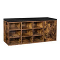 VASAGLE Storage Bench with Cupboard and 9 Open Compartments 11.8 x 43.3 x 18.9 Inches Rustic Brown