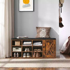 VASAGLE Banc de rangement avec placard et 9 compartiments ouverts 30 x 110 x 48 cm Marron rustique