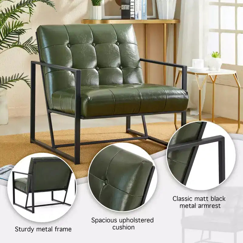 Fauteuil d'appoint en similicuir capitonné de style milieu de siècle - Glitzhome