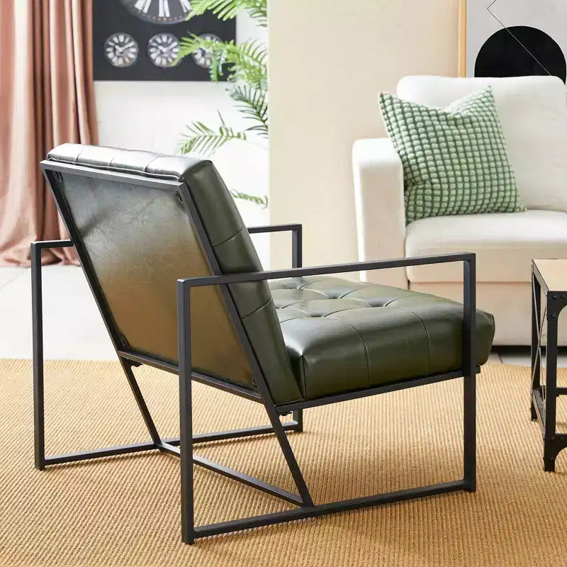 Fauteuil d'appoint en similicuir capitonné de style milieu de siècle - Glitzhome