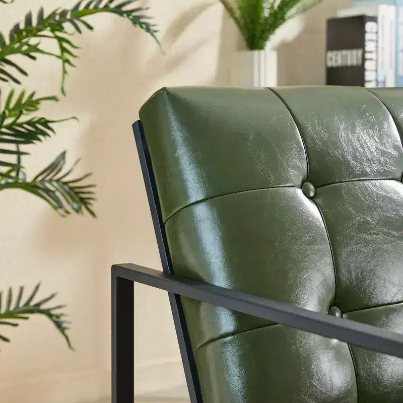Fauteuil d'appoint en similicuir capitonné de style milieu de siècle - Glitzhome