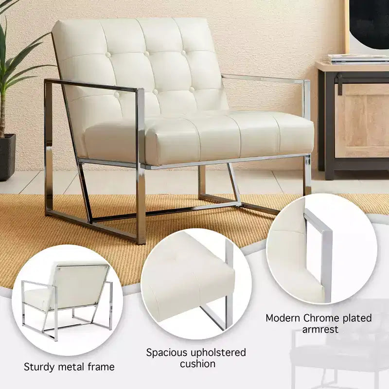 Fauteuil d'appoint en similicuir capitonné de style milieu de siècle - Glitzhome