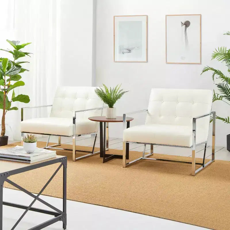 Fauteuil d'appoint en similicuir capitonné de style milieu de siècle - Glitzhome