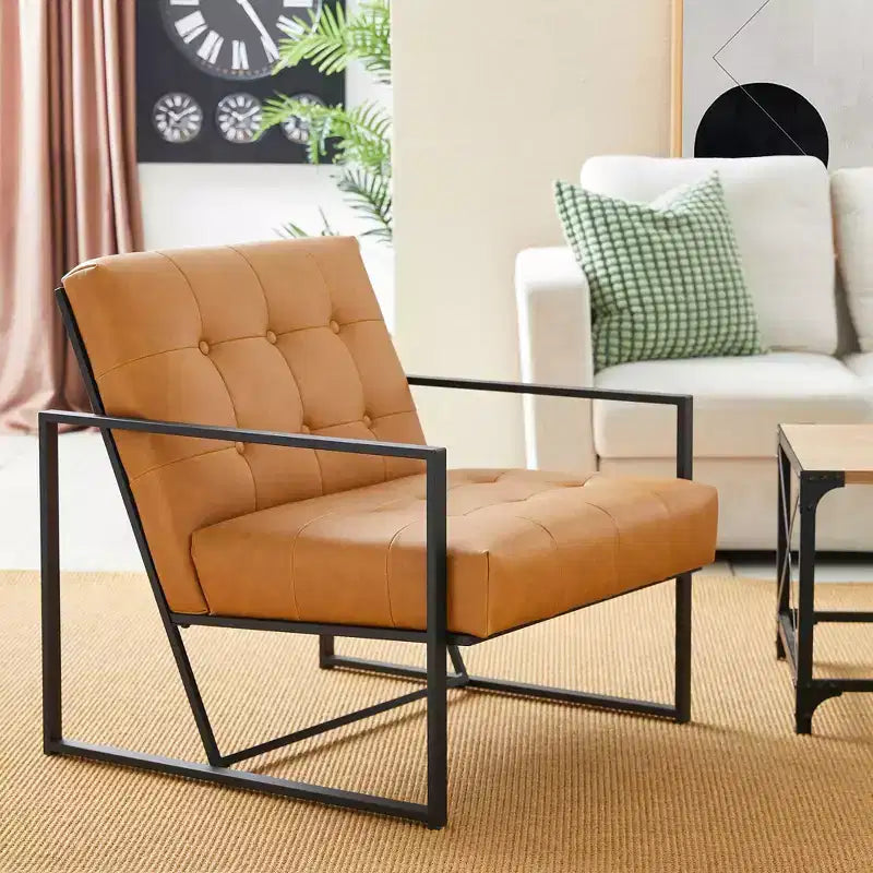 Fauteuil d'appoint en similicuir capitonné de style milieu de siècle - Glitzhome