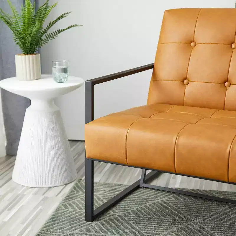 Fauteuil d'appoint en similicuir capitonné de style milieu de siècle - Glitzhome