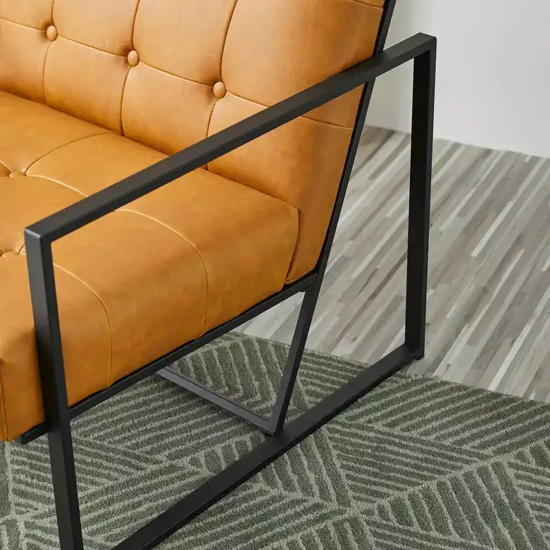 Fauteuil d'appoint en similicuir capitonné de style milieu de siècle - Glitzhome