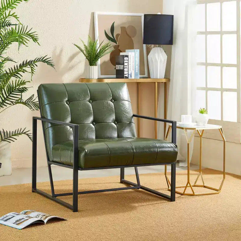 Fauteuil d'appoint en similicuir capitonné de style milieu de siècle - Glitzhome