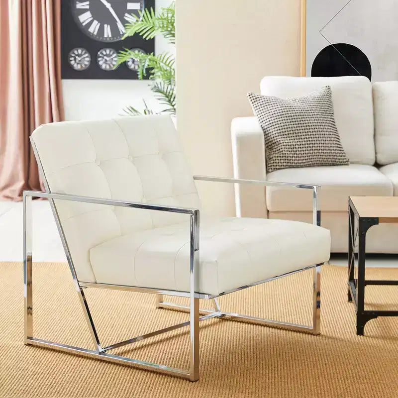 Fauteuil d'appoint en similicuir capitonné de style milieu de siècle - Glitzhome