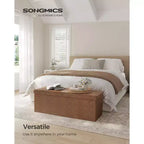 SONGMICS Banc de rangement ottoman pliable en cuir, supporte jusqu'à 300 kg