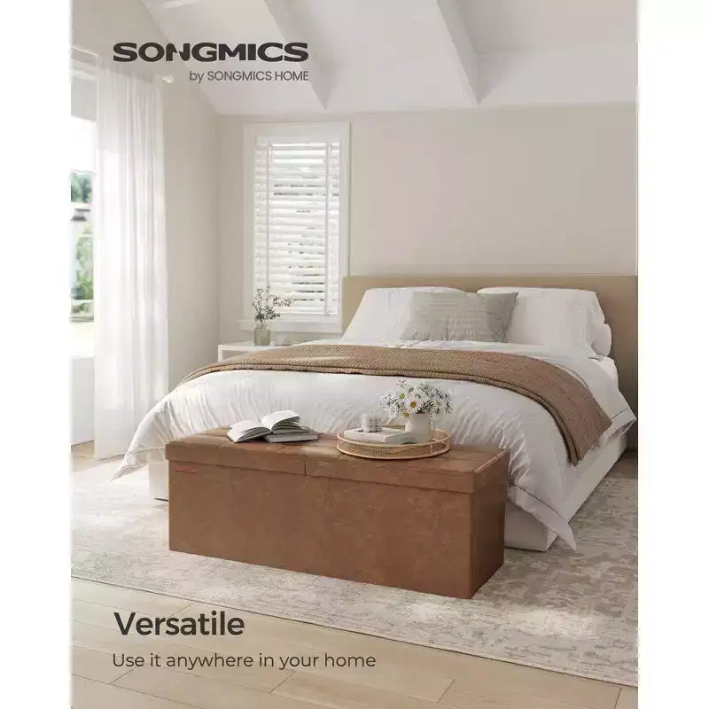 SONGMICS Banc de rangement ottoman pliable en cuir, supporte jusqu'à 300 kg