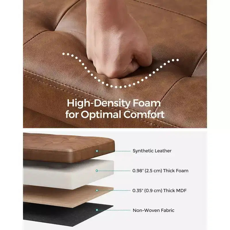 SONGMICS Banc de rangement ottoman pliable en cuir, supporte jusqu'à 300 kg