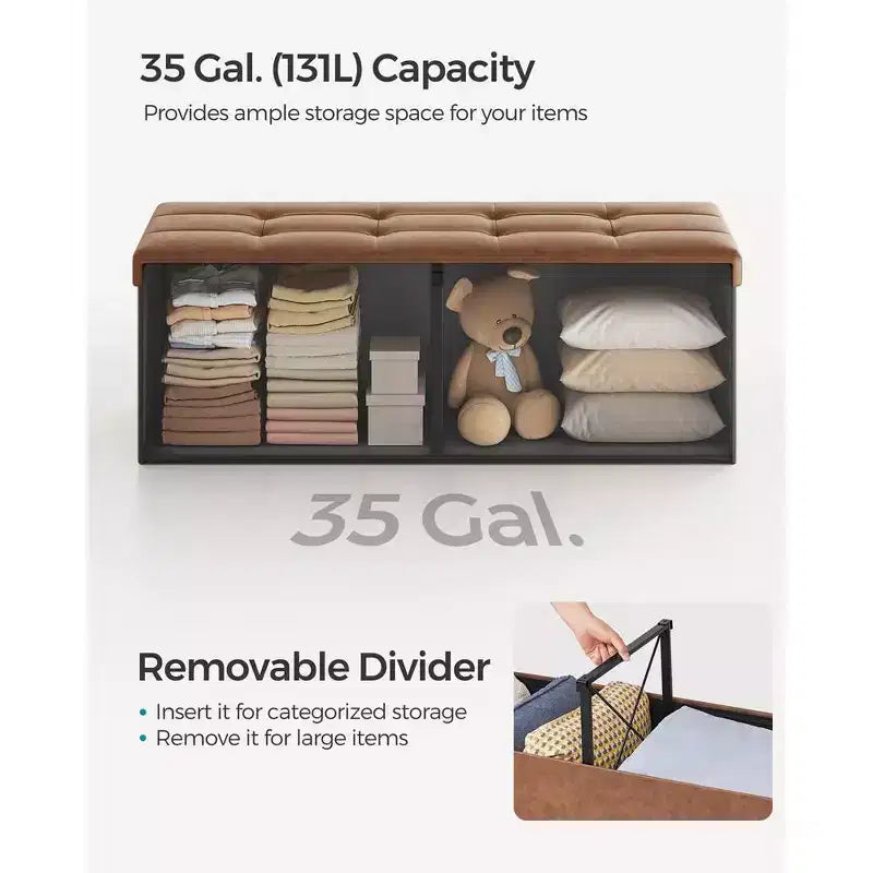SONGMICS Banc de rangement ottoman pliable en cuir, supporte jusqu'à 300 kg