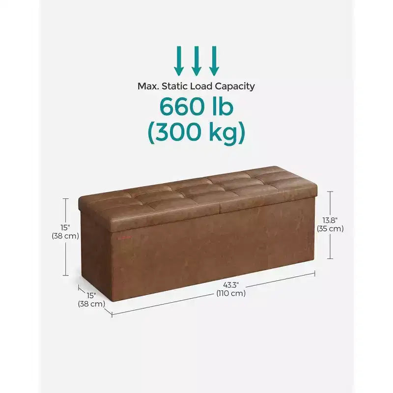SONGMICS Banc de rangement ottoman pliable en cuir, supporte jusqu'à 300 kg