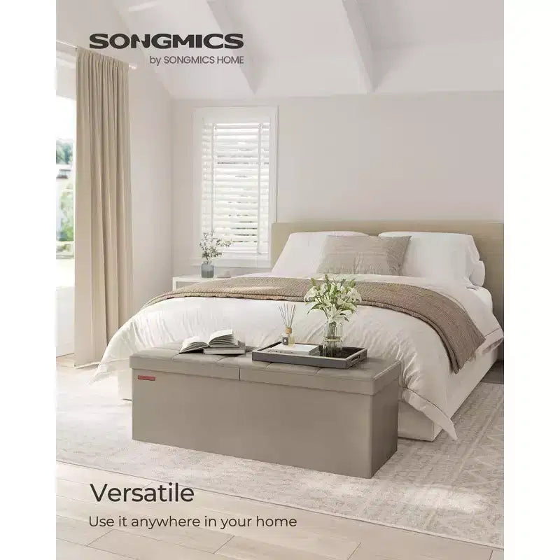 SONGMICS Banc de rangement ottoman pliable en cuir, supporte jusqu'à 300 kg