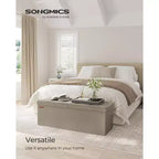 SONGMICS Banc de rangement ottoman pliable en cuir, supporte jusqu'à 300 kg
