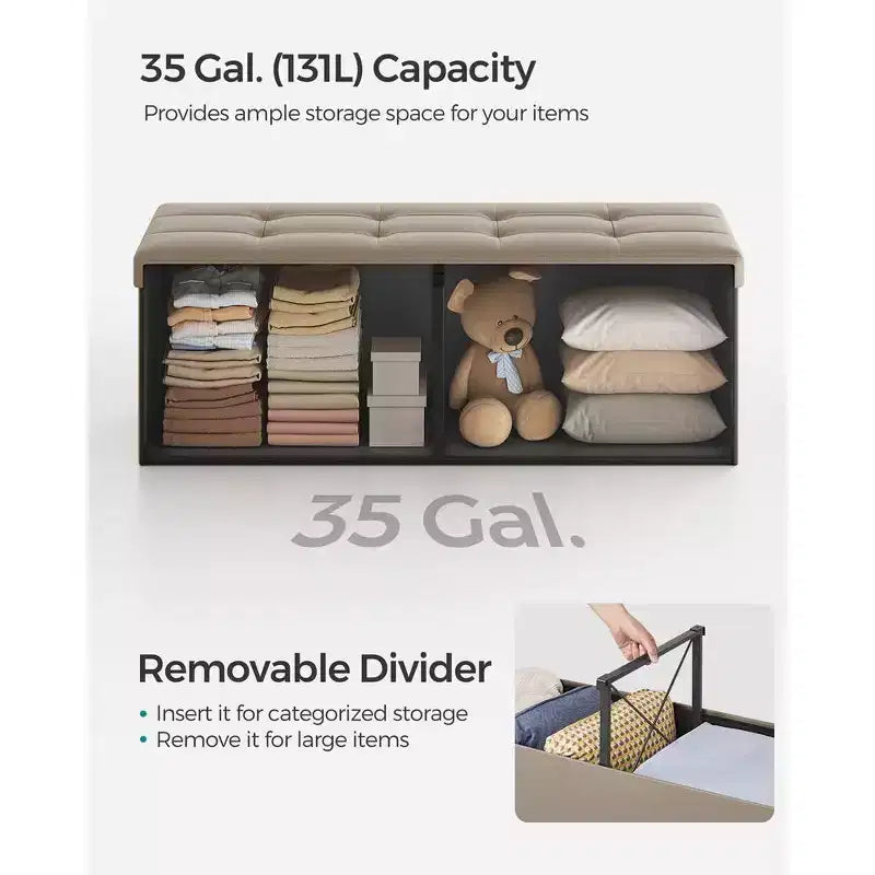 SONGMICS Banc de rangement ottoman pliable en cuir, supporte jusqu'à 300 kg