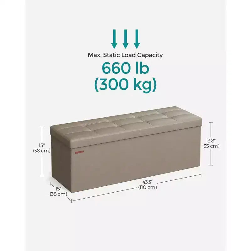 SONGMICS Banc de rangement ottoman pliable en cuir, supporte jusqu'à 300 kg