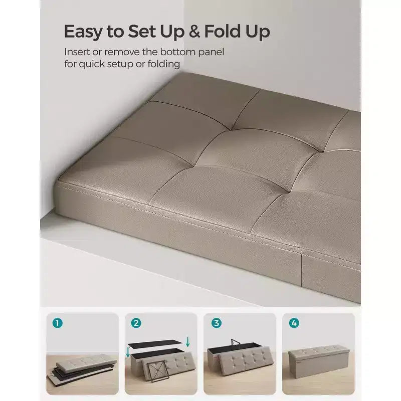 SONGMICS Banc de rangement ottoman pliable en cuir, supporte jusqu'à 300 kg