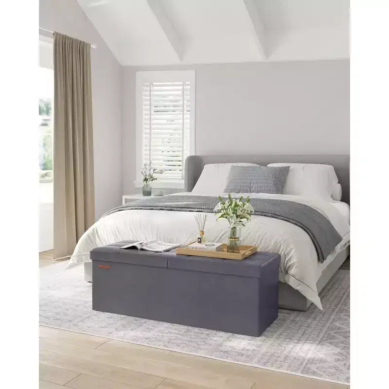 SONGMICS Banc de rangement ottoman pliable en cuir, supporte jusqu'à 300 kg