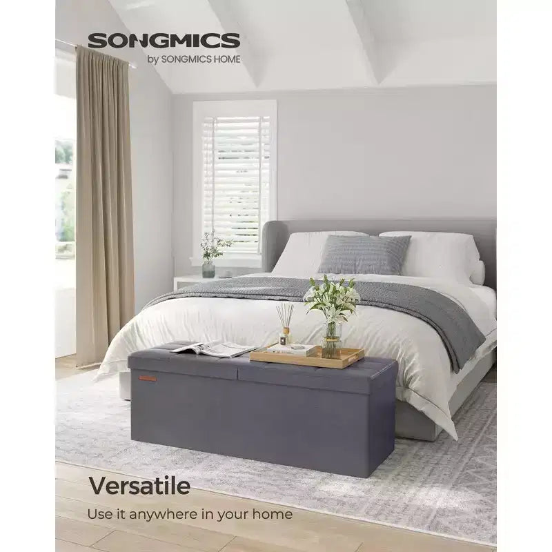 SONGMICS Banc de rangement ottoman pliable en cuir, supporte jusqu'à 300 kg