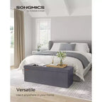 SONGMICS Banc de rangement ottoman pliable en cuir, supporte jusqu'à 300 kg