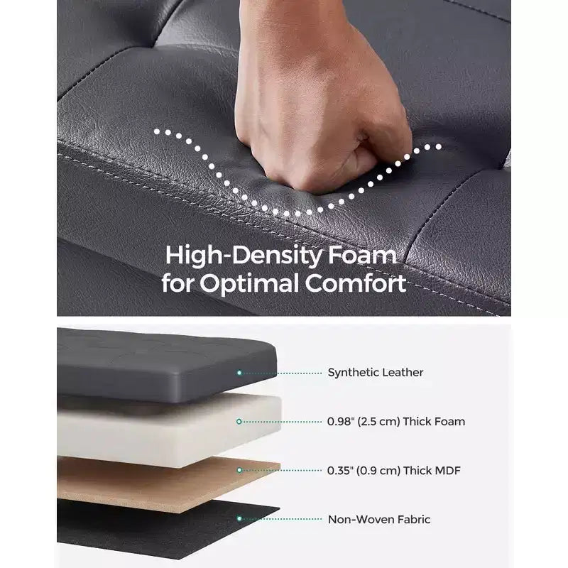 SONGMICS Banc de rangement ottoman pliable en cuir, supporte jusqu'à 300 kg
