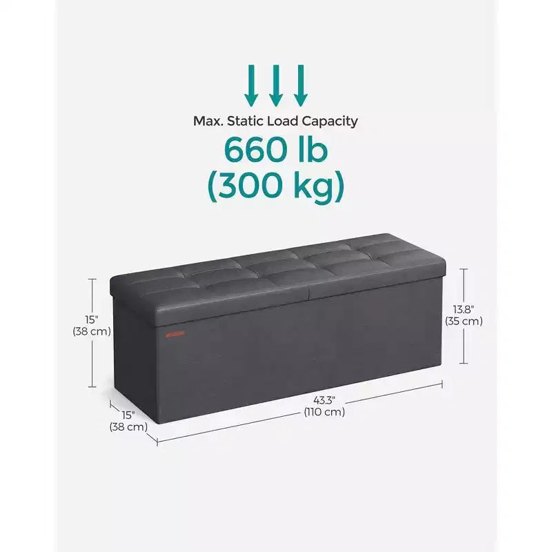 SONGMICS Banc de rangement ottoman pliable en cuir, supporte jusqu'à 300 kg