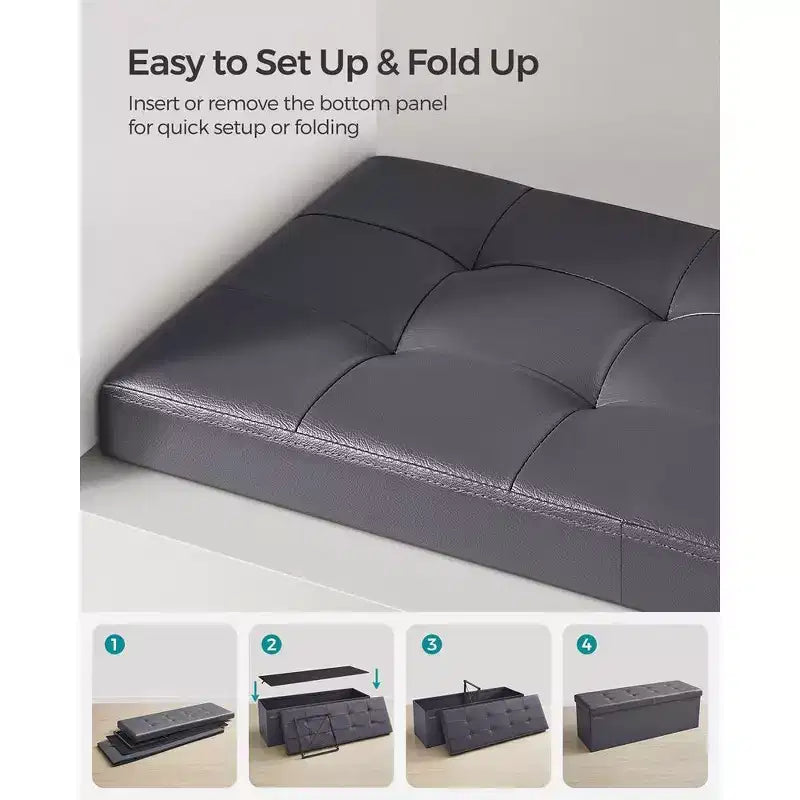 SONGMICS Banc de rangement ottoman pliable en cuir, supporte jusqu'à 300 kg
