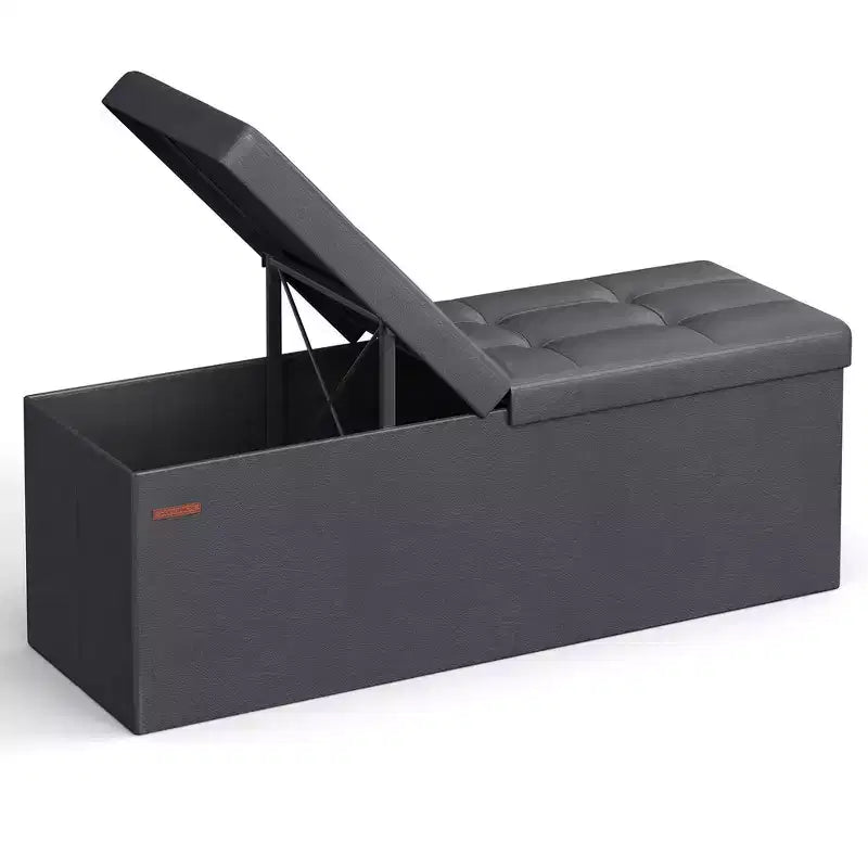 SONGMICS Banc de rangement ottoman pliable en cuir, supporte jusqu'à 300 kg