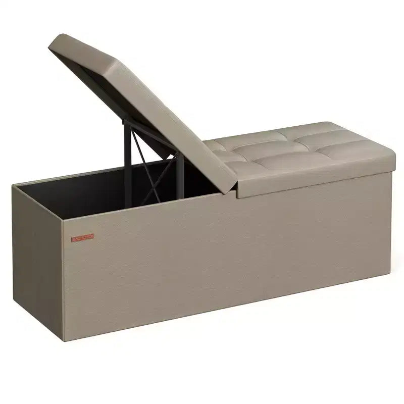 SONGMICS Banc de rangement ottoman pliable en cuir, supporte jusqu'à 300 kg