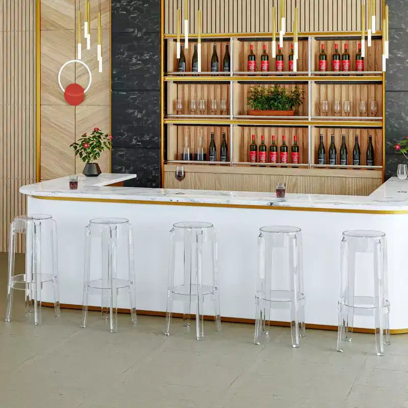 LeisureMod Averill Tabouret de Bar Moderne avec Siège et Pieds en Acrylique Transparent, Chaise Haute de Bar Transparente pour Îlot de Cuisine ou Bar à Domicile