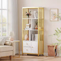 Garvee Bookshelf Modern Bookcase with Drawers Gold Storage Rack Shelf Tall Standing Bookshelves for Bedroom, Living Room, Home Office, Gold