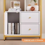 Garvee Bibliothèque Étagère Moderne avec Tiroirs Étagère de Rangement Dorée Étagères Hautes pour Chambre, Salon, Bureau à Domicile, Doré
