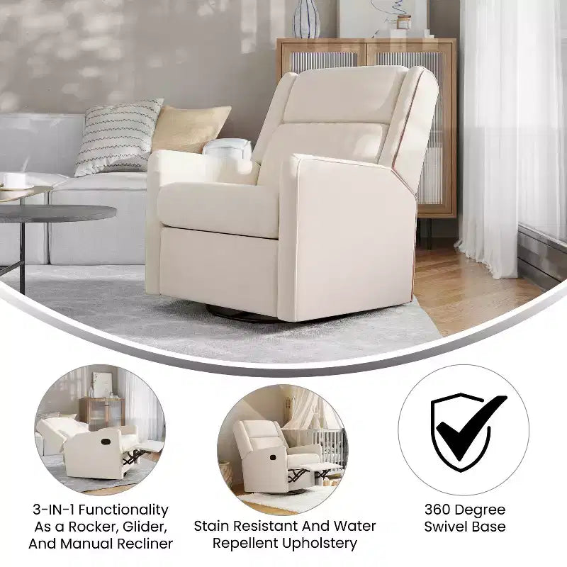 Fauteuil inclinable, à bascule et pivotant manuel traditionnel 3 en 1 Merrick Lane
