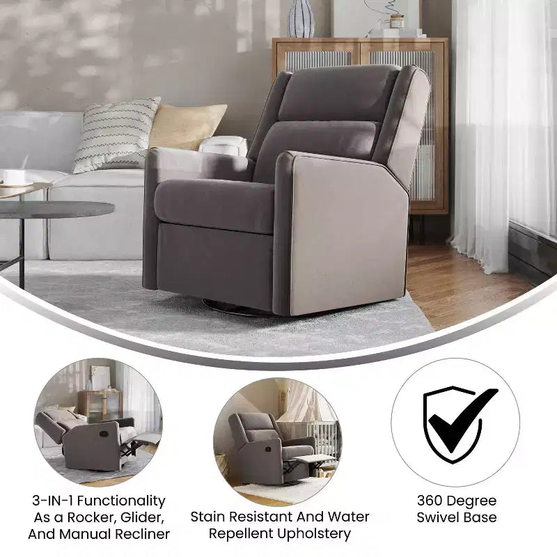 Fauteuil inclinable, à bascule et pivotant manuel traditionnel 3 en 1 Merrick Lane